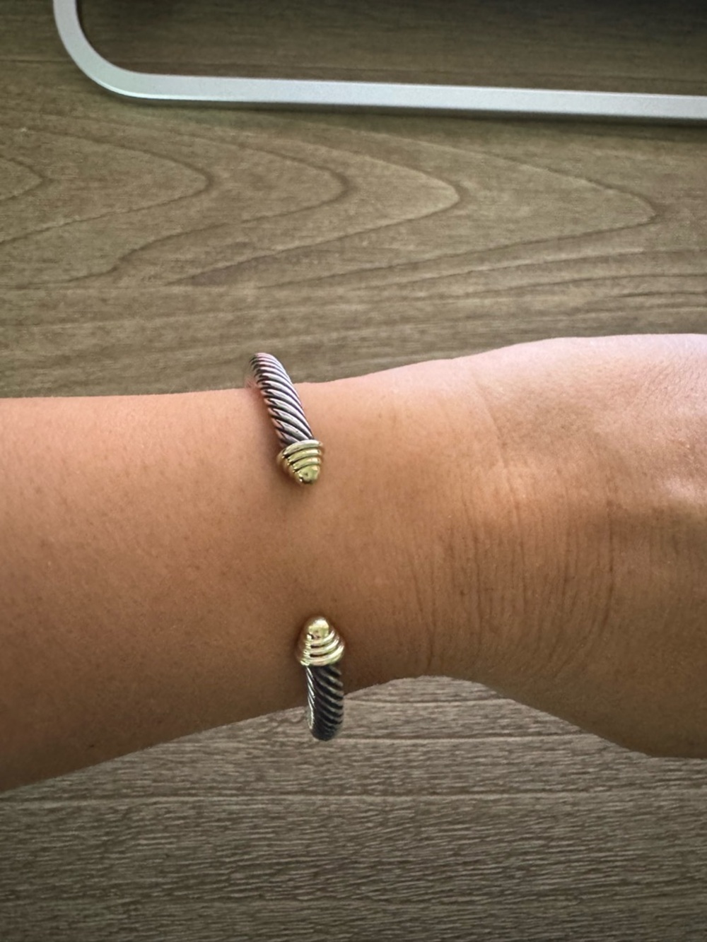 David Yurman Two-Tone Cable Open Cuff Bracelet in Silver and Gold Accents